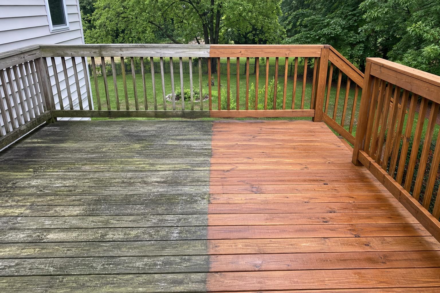 Deck cleaning before and after