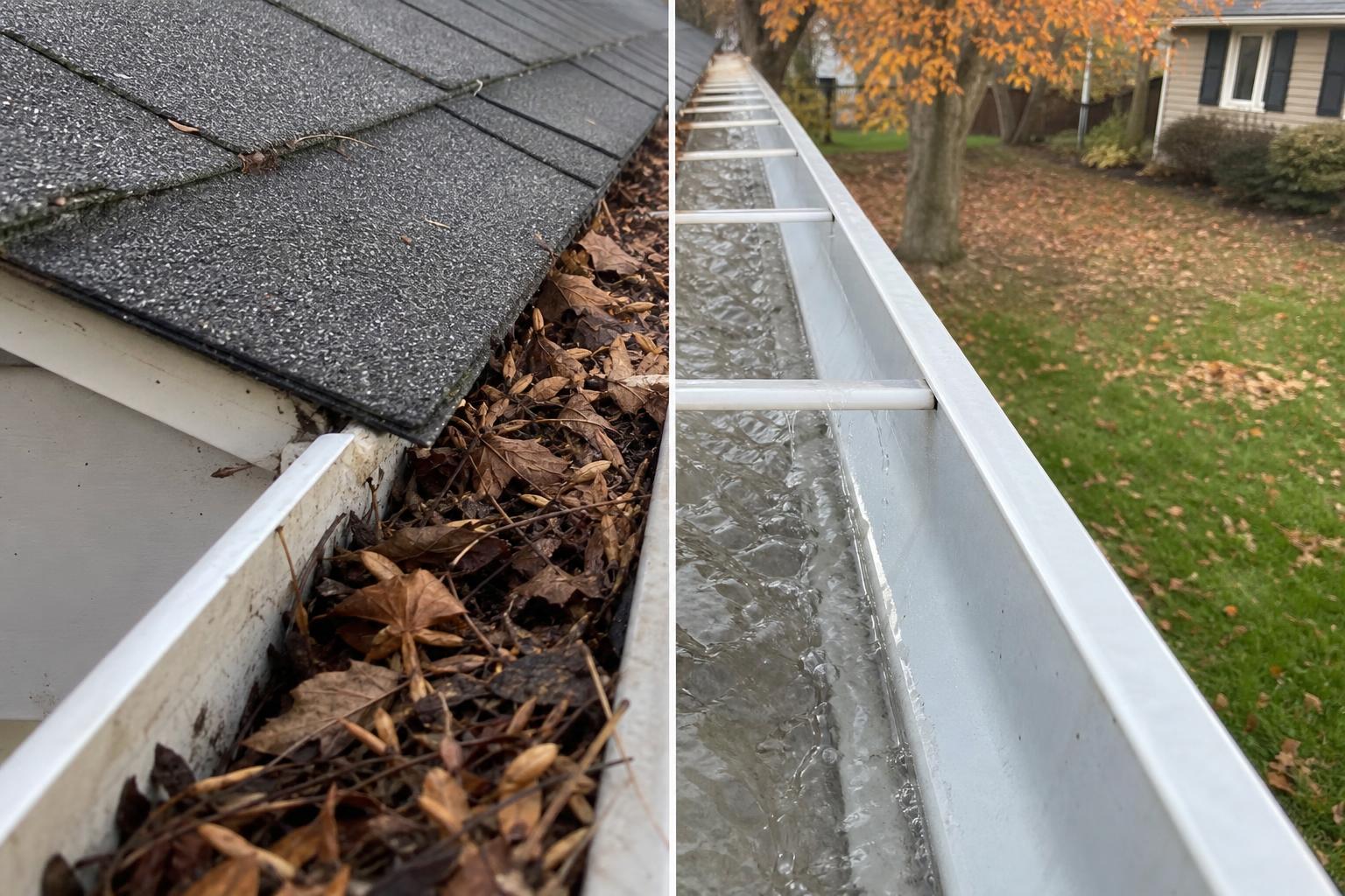 Gutter cleaning before and after